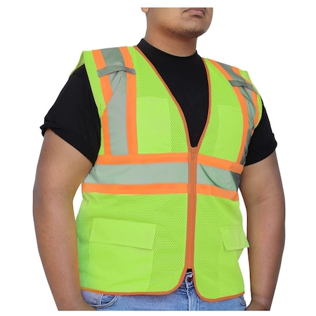 Class 2, Hi-Viz Green Mesh Safety Vest, Size: 2XL